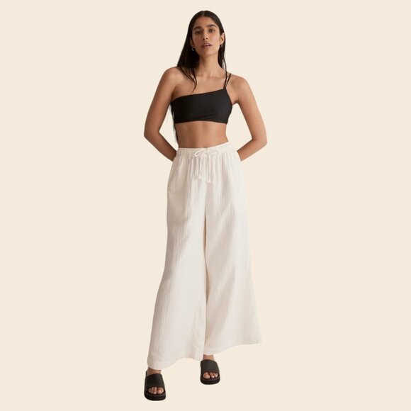 Madewell Double-Gauze Drawstring Wide-Leg Pants, Lighthouse, XS - Picture 4 of 4